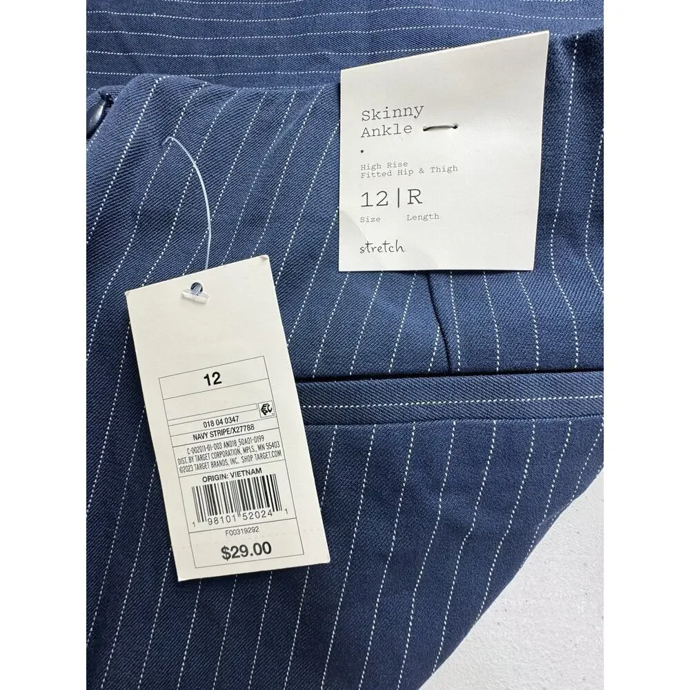 Women's High-Rise Skinny Ankle 12 Pants  A New Day navy blue pinstripe corp core